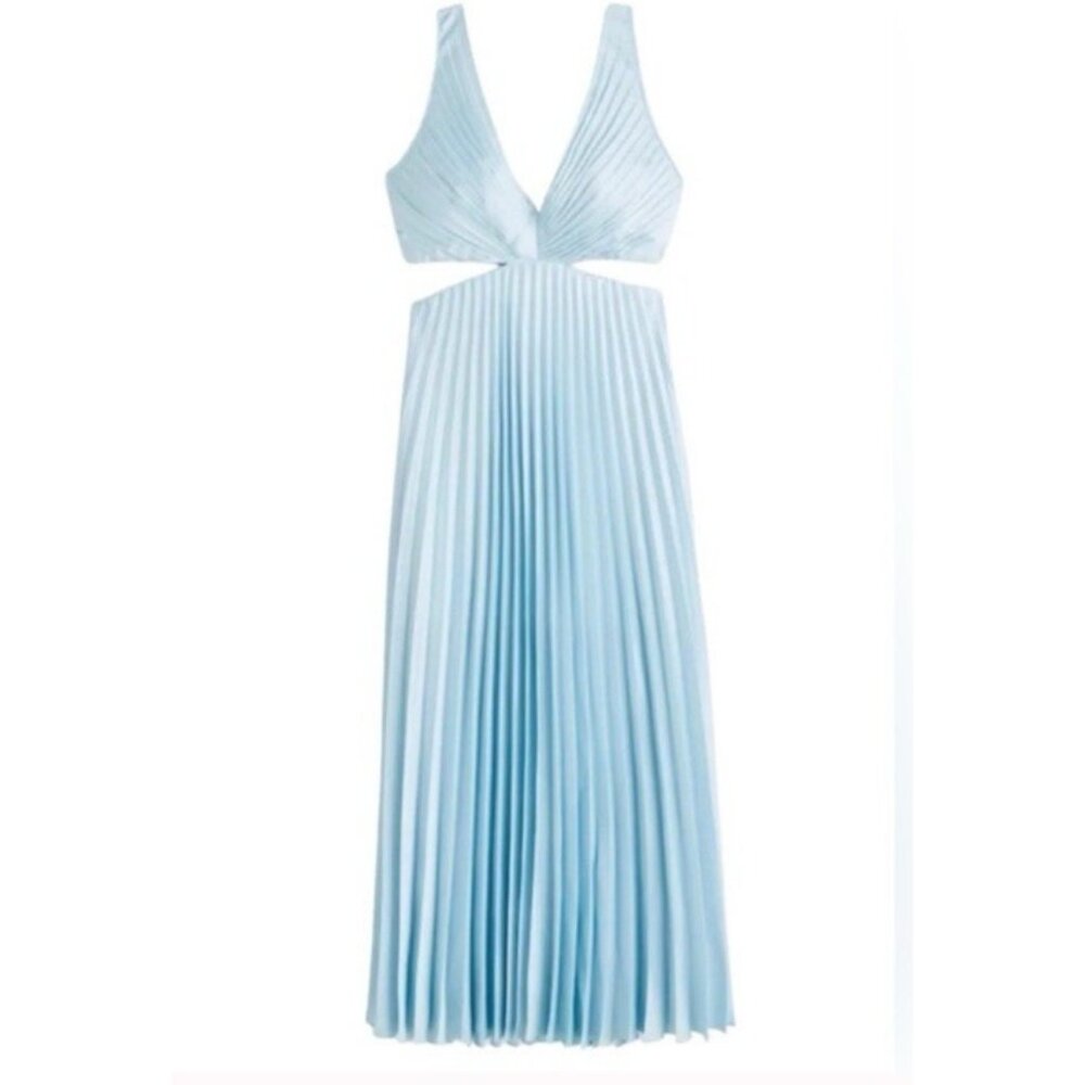 Abercrombie & Fitch Long Dress M Tall Halter Tie Back Floral Cut Out Pleated NEW - Picture 3 of 16